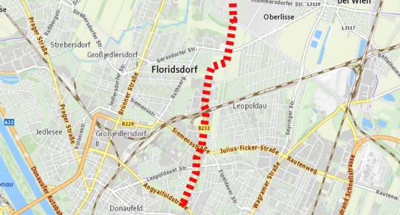Die Karte zeigt den Verlauf der Hochleistungsstraße B232 an.
