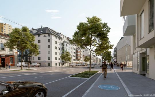 Visualisierung der Wagramer Straße 2023 mit Radweg